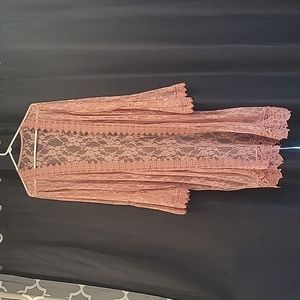 Lace Longline Camisole Kimono - Dusty Rose